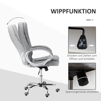 Ergonomic office chair in gray linen with rocker, adjustable height