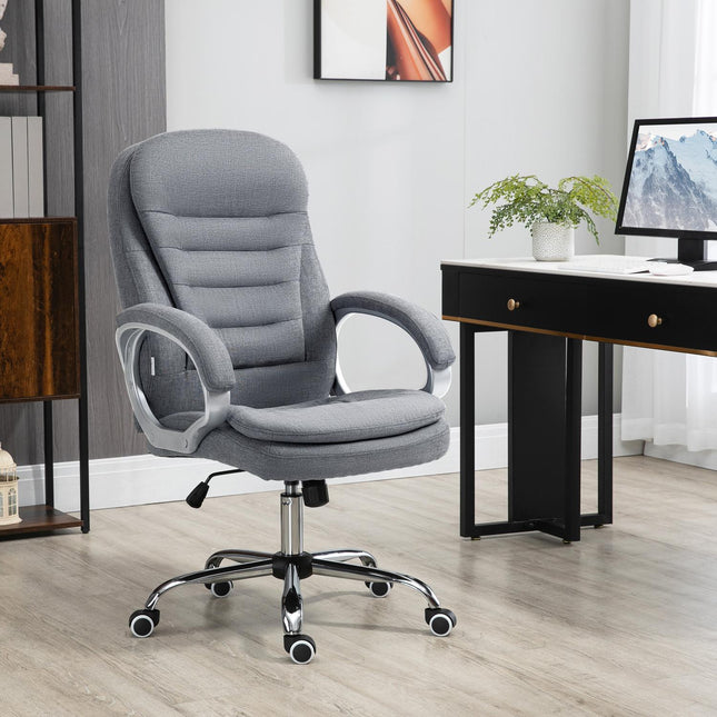 Ergonomic office chair in gray linen with rocker, adjustable height