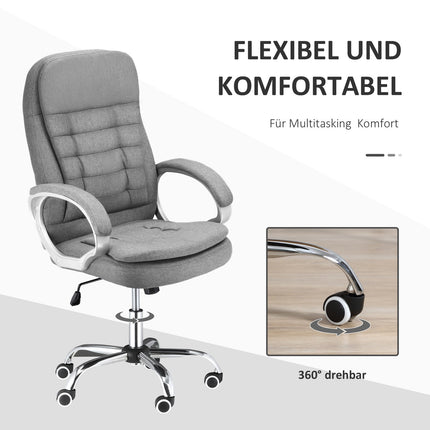 Ergonomic office chair in gray linen with rocker, adjustable height