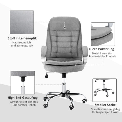 Ergonomic office chair in gray linen with rocker, adjustable height