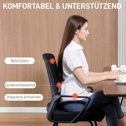 Office Chair with Armrests, Lumbar Support, Black Mesh