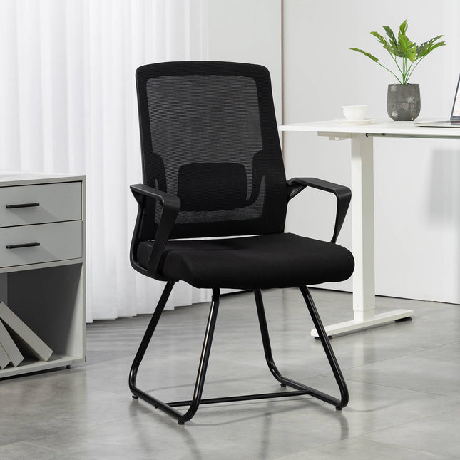 Office Chair with Armrests, Lumbar Support, Black Mesh