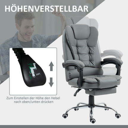 Office Chair with Footrest, Adjustable Backrest, Grey