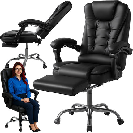 Office Chair with Footrest, Black, Adjustable Height