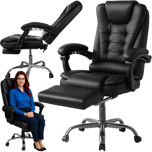 Office Chair with Footrest, Black, Adjustable Height