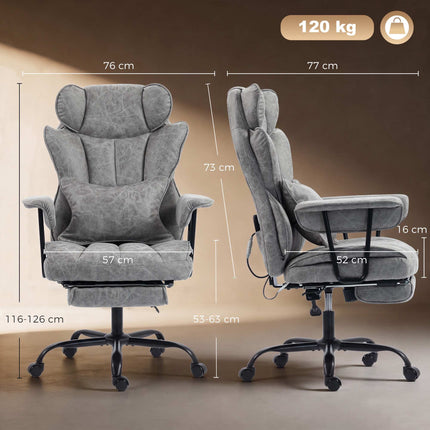 Office Chair with Massage, Heat, Footrest, Lumbar Support, Grey