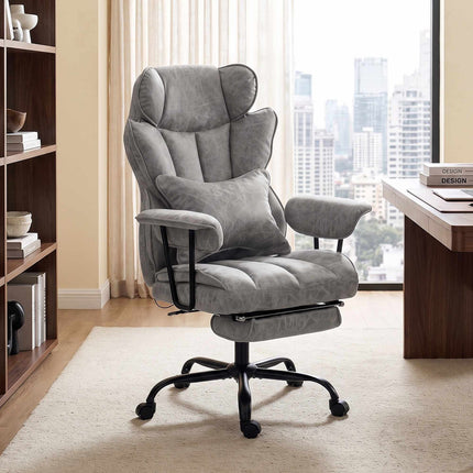 Office Chair with Massage, Heat, Footrest, Lumbar Support, Grey