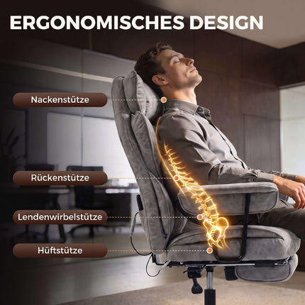 Office Chair with Massage, Heat, Footrest, Lumbar Support, Grey