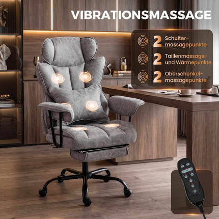 Office Chair with Massage, Heat, Footrest, Lumbar Support, Grey