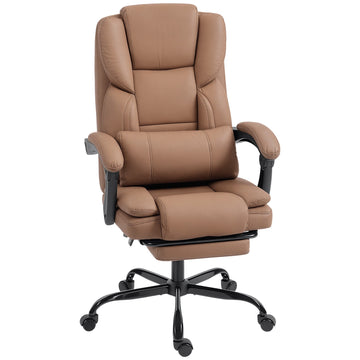 Office Chair with Pet-Friendly Leather, Footrest, Adjustable, Brown