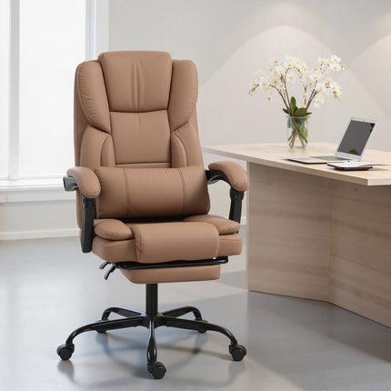 Office Chair with Pet-Friendly Leather, Footrest, Adjustable, Brown