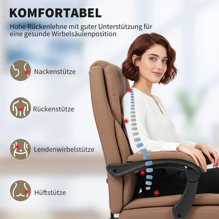Office Chair with Pet-Friendly Leather, Footrest, Adjustable, Brown