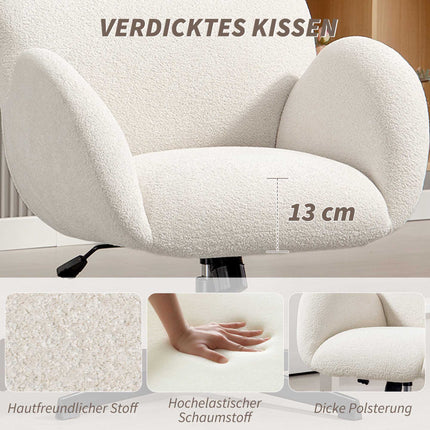 Office Chair with Velvet-Look Fabric, Adjustable, Cream White