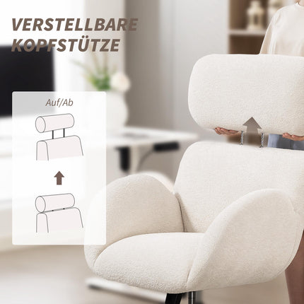 Office Chair with Velvet-Look Fabric, Adjustable, Cream White