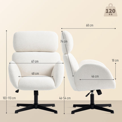Office Chair with Velvet-Look Fabric, Adjustable, Cream White