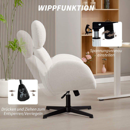 Office Chair with Velvet-Look Fabric, Adjustable, Cream White