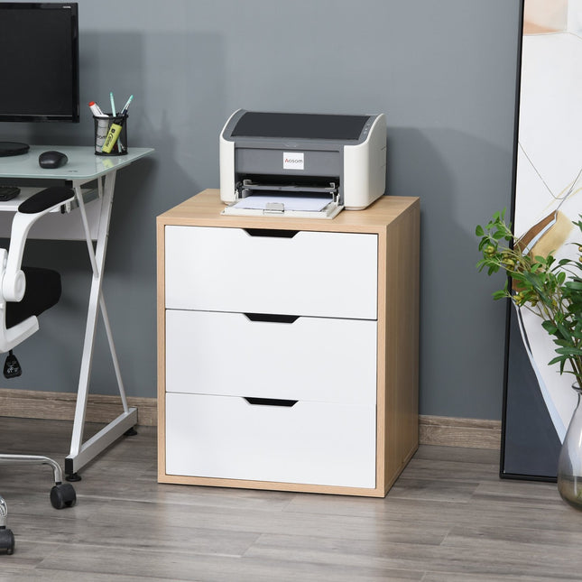 Office filing cabinet, 3 drawers, white/natural, 55x45x65.5 cm