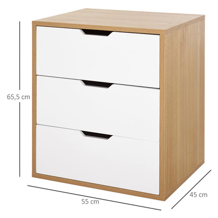 Office filing cabinet, 3 drawers, white/natural, 55x45x65.5 cm