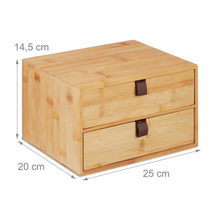 Office Desk Organiser, Bamboo, 2 Drawers