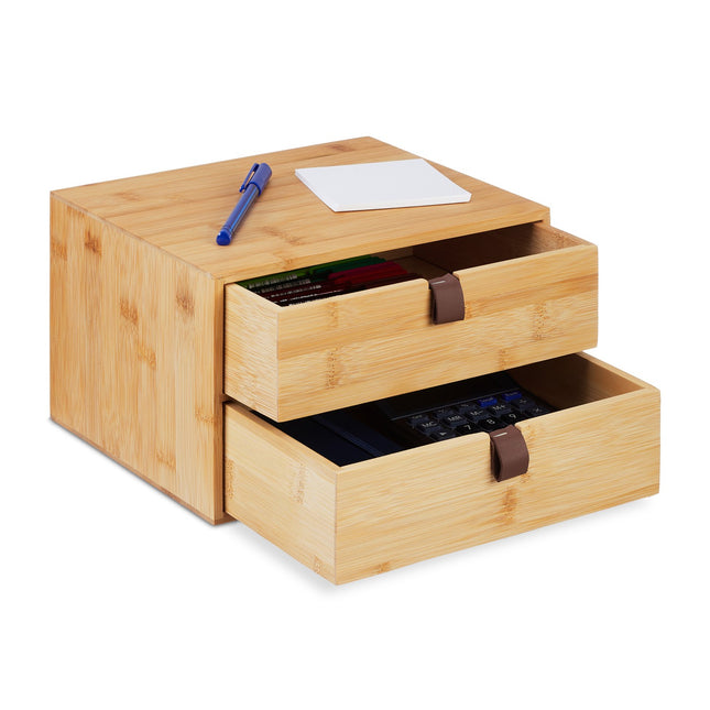 Office Desk Organiser, Bamboo, 2 Drawers