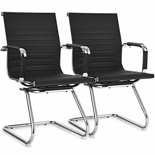 Office Guest Chairs, Set of 2, PU Leather, Sled Base