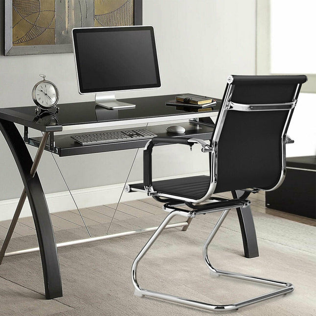 Office Guest Chairs, Set of 2, PU Leather, Sled Base