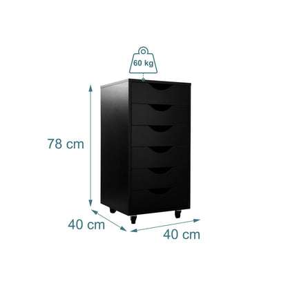 Office Storage Cabinet, 6 Drawers, Mobile with Locking Wheels