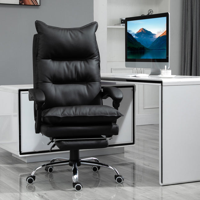 Black office chair in synthetic leather with adjustable footrest
