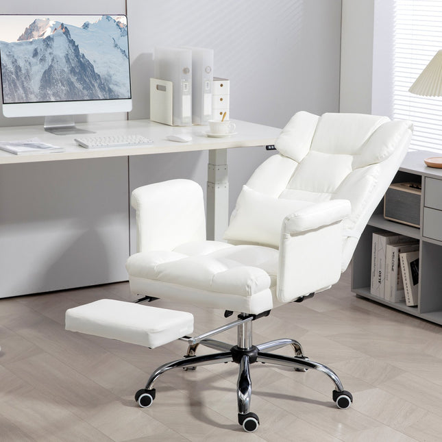 Ergonomic white office chair, reclining & swivel, lumbar support