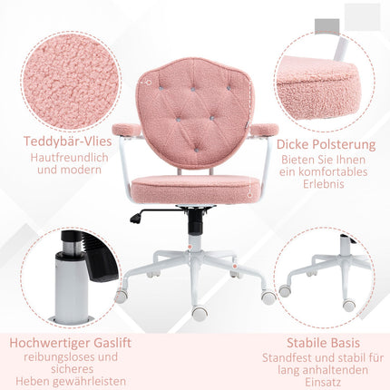 Ergonomic pink office chair, Teddy Fleece, height adjustable