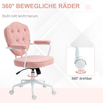 Ergonomic pink office chair, Teddy Fleece, height adjustable