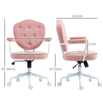 Ergonomic pink office chair, Teddy Fleece, height adjustable