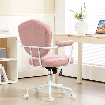 Ergonomic pink office chair, Teddy Fleece, height adjustable