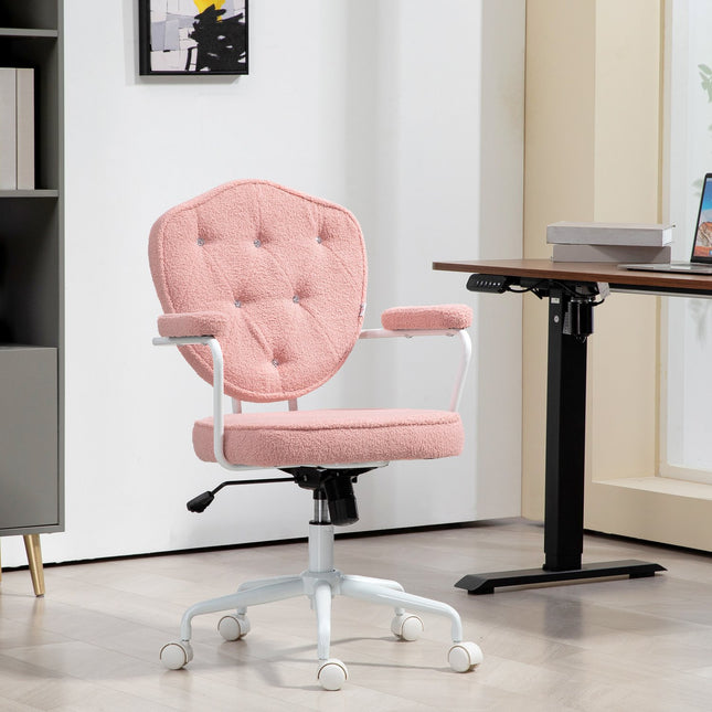 Ergonomic pink office chair, Teddy Fleece, height adjustable
