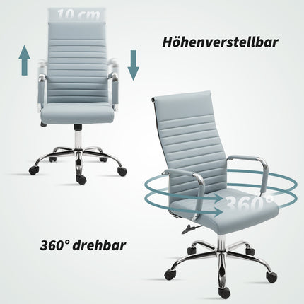 Bureaustoel, ergonomische bureaustoel met wipfunctie, in hoogte verstelbare draaistoel met armleuning, computerstoel, kunstleer, lichtgrijs Aosoom