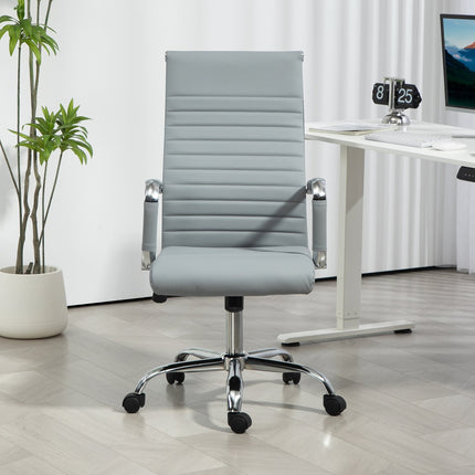 Bureaustoel, ergonomische bureaustoel met wipfunctie, in hoogte verstelbare draaistoel met armleuning, computerstoel, kunstleer, lichtgrijs Aosoom