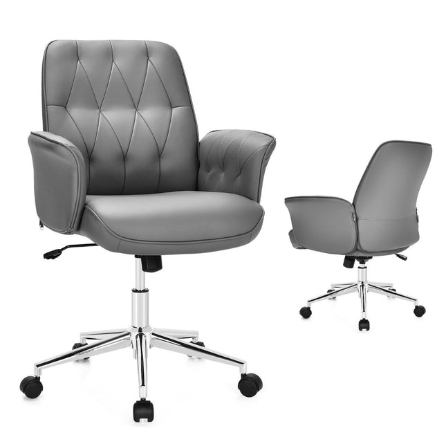 Office chair faux leather ergonomic desk chair height-adjustable swivel chair gray