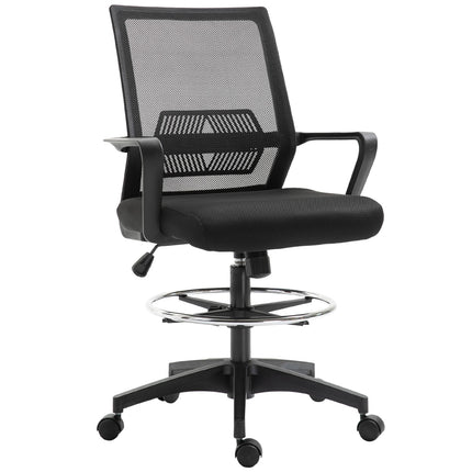 Office chair, height-adjustable desk chair with footrest, mesh backrest, rollable, plastic, black