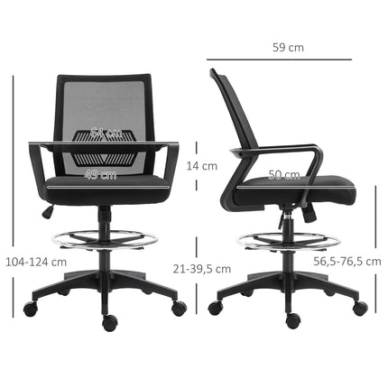Office chair, height-adjustable desk chair with footrest, mesh backrest, rollable, plastic, black