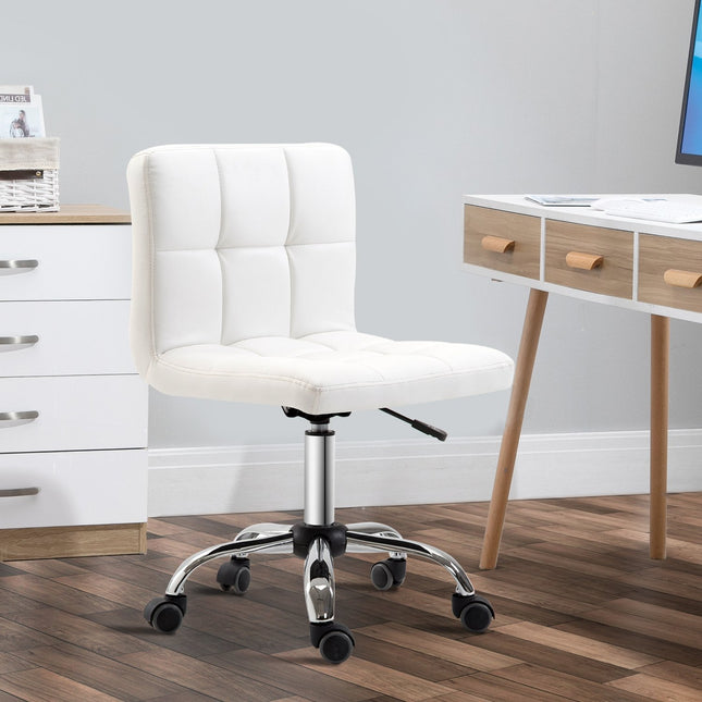 Office chair, swivel chair, imitation leather, steel frame, 5 wheels, upholstered, white