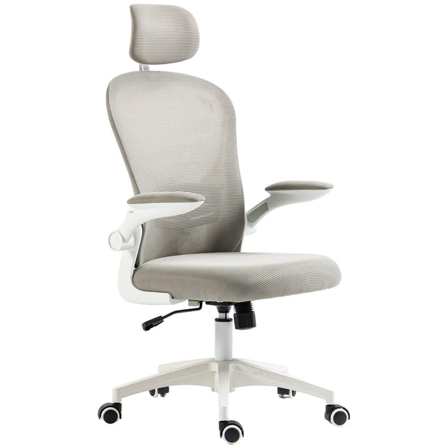 Ergonomic office chair, adjustable headrest, gray
