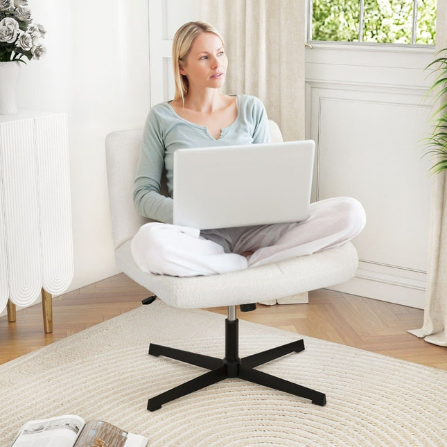 Office chair with imitation lambskin & wide seat & rocker function Height-adjustable desk chair beige