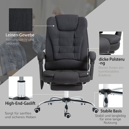 Ergonomic massage office chair, reclining with footrest, black