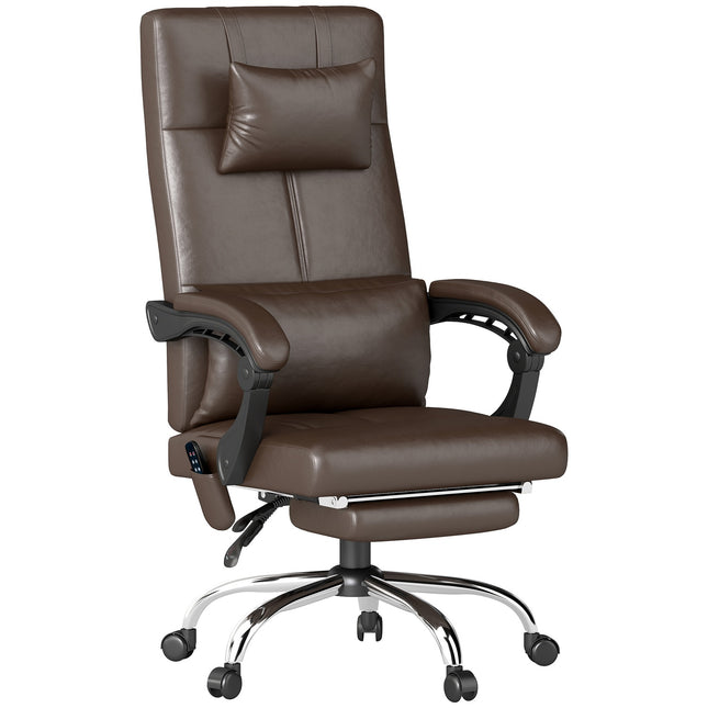 Office chair with massage function, ergonomic desk chair with reclining function, headrest, height-adjustable, brown