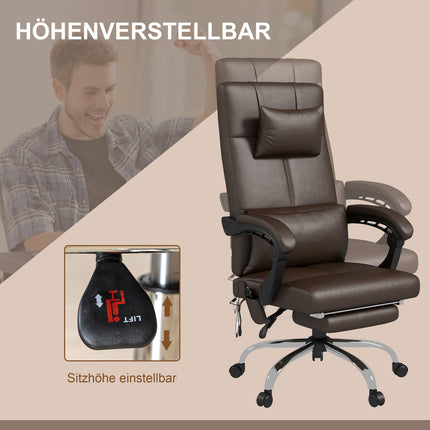 Office chair with massage function, ergonomic desk chair with reclining function, headrest, height-adjustable, brown