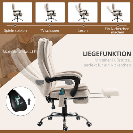 Ergonomic Massage Office Chair, Reclining & Heated, Cream White
