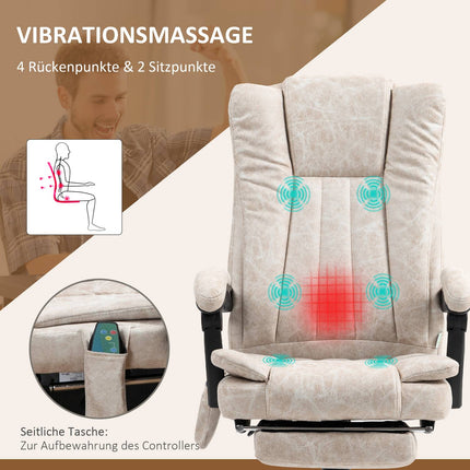 Ergonomic Massage Office Chair, Reclining & Heated, Cream White