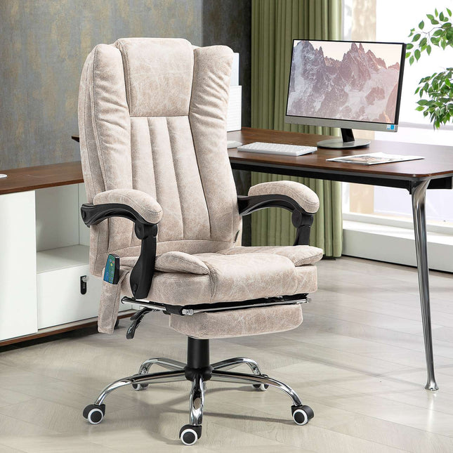 Ergonomic Massage Office Chair, Reclining & Heated, Cream White