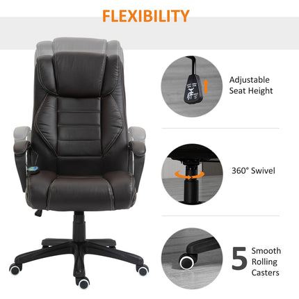 Office chair with massage function, height-adjustable executive chair, ergonomic swivel chair, 6 vibration points, brown