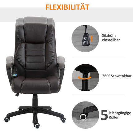 Office chair with massage function, height-adjustable executive chair, ergonomic swivel chair, 6 vibration points, brown